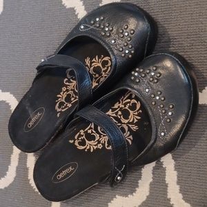 Aetrex Black Leather Slip on Mary Jane / Mule Shoes US 7